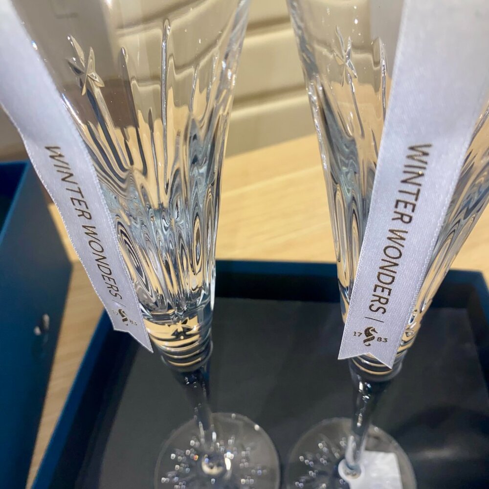 Waterford Crystal Winter Wonders: NEW Pair Midnight Frost Toasting Flutes, 11" - Picture 7 of 16